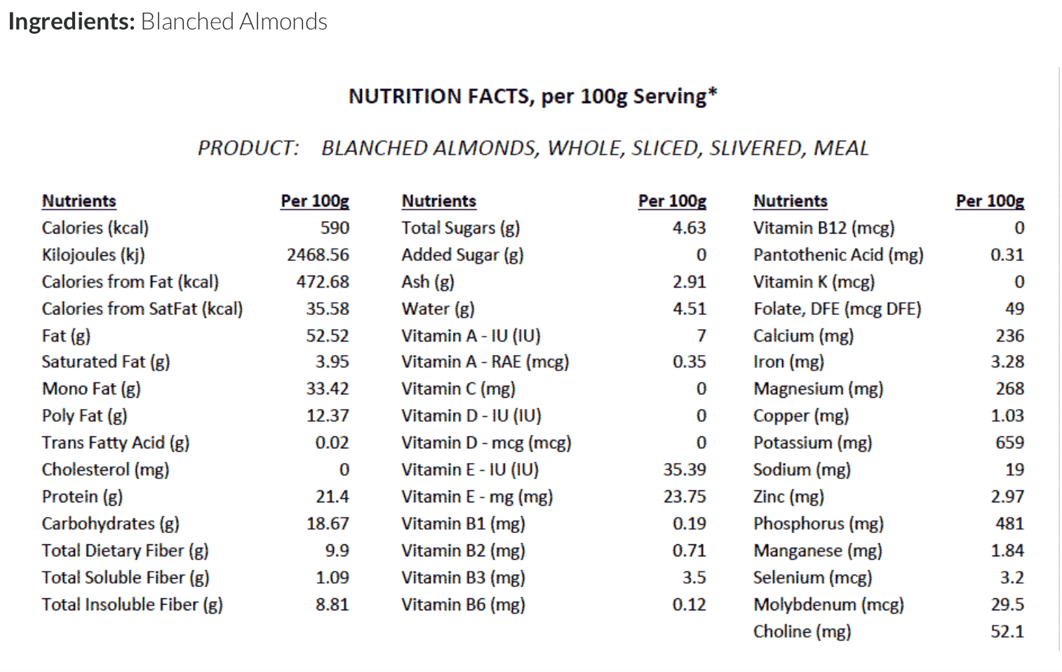 Raw Almonds, Sliced